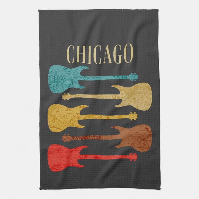 Chicago Vintage Guitars Concert Festival Souvenir Kitchen Towel (Vertical)