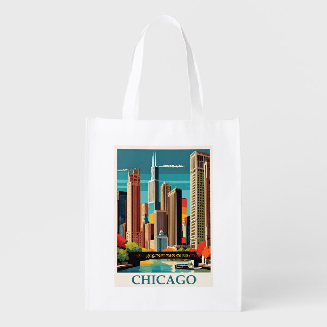 Chicago vintage illustration grocery bag (Front)