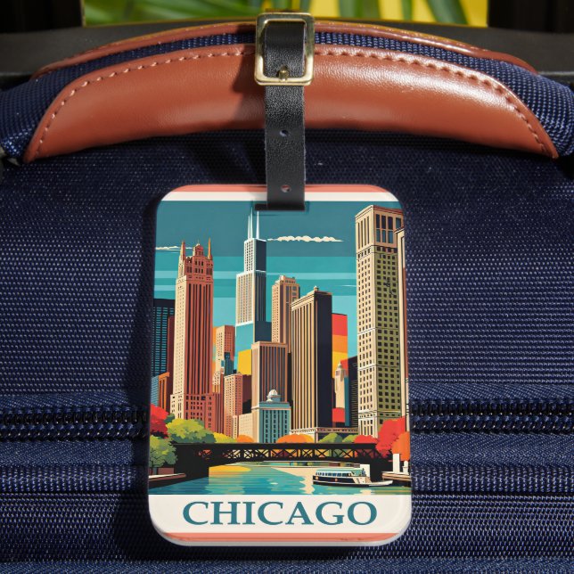 Chicago Vintage Illustration Luggage Tag (Front Insitu 2)