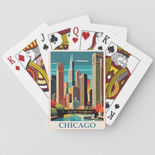 Chicago Vintage Illustration Playing Cards