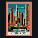 Chicago Vintage Illustration Poster<br><div class="desc">Chicago vintage cityscape colorful illustration,  art deco.</div>