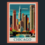 Chicago Vintage Illustration Poster<br><div class="desc">Chicago vintage cityscape colorful illustration,  art deco.</div>