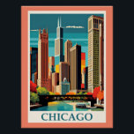 Chicago Vintage Illustration Poster<br><div class="desc">Chicago vintage cityscape colorful illustration,  art deco.</div>