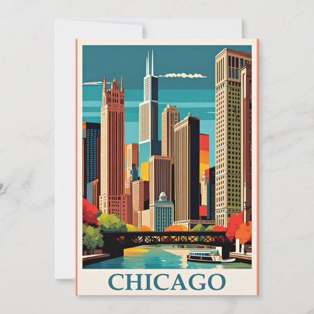 Chicago Vintage Illustration Thank You Card (Front)