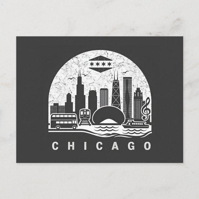 Chicago Vintage  Skyline Announcement Postcard (Front)