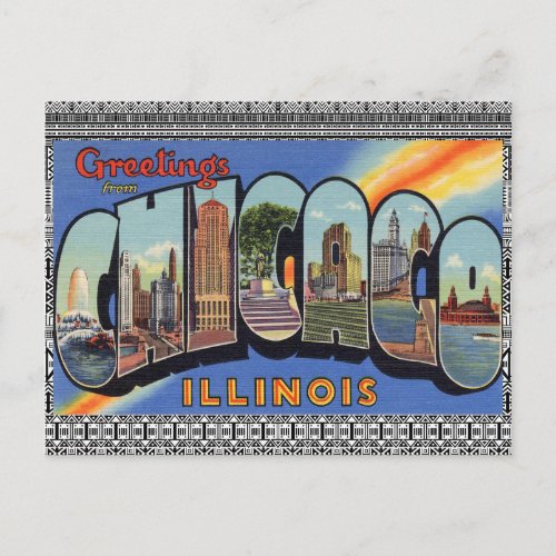 Chicago Vintage Style Travel Postcard Big City 