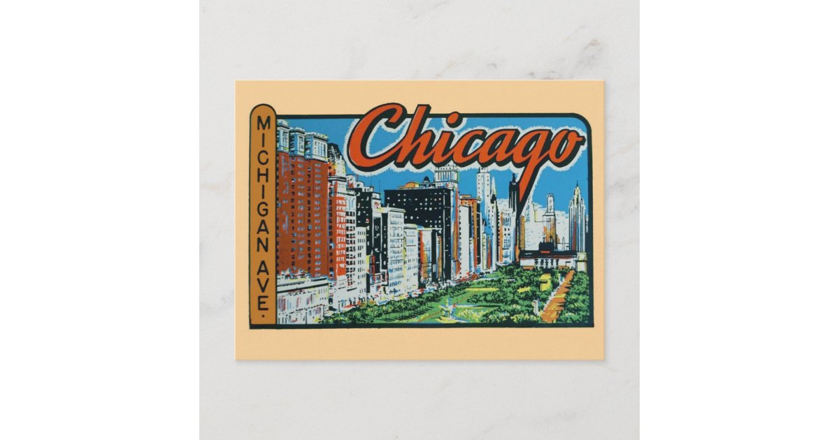 Chicago script logo in red postcard, Zazzle