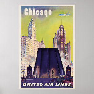 Chicago Vintage Travel Poster Print  USA Retro