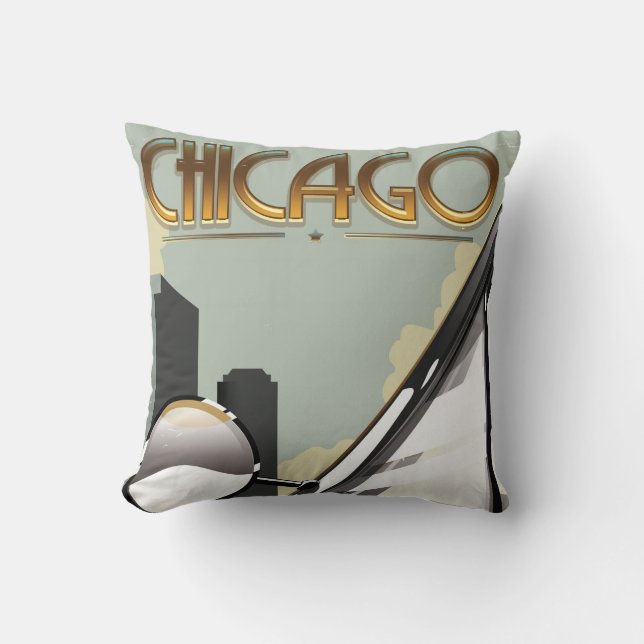Chicago vintage travel poster throw pillow (Front)