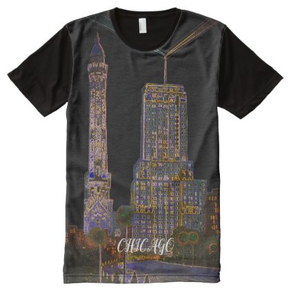 Chicago Water Tower Beautiful Art Vintage Colorful All-Over-Print Shirt