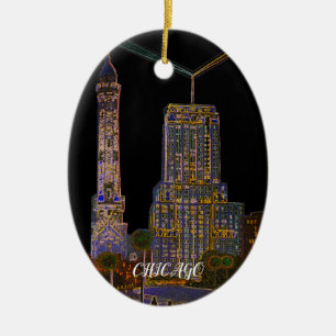 Chicago Water Tower Beautiful Art Vintage Colorful Ceramic Ornament