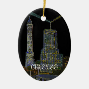 Chicago Water Tower Beautiful Art Vintage Colorful Ceramic Ornament