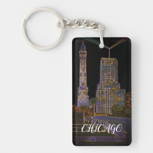 Chicago Water Tower Beautiful Art Vintage Colorful Keychain