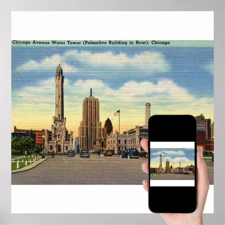 Chicago Water Tower Vintage Poster | Zazzle