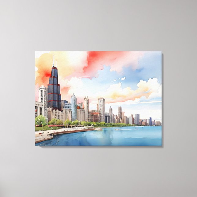 Chicago watercolor art canvas print (Front)