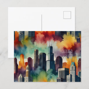 Chicago watercolor art postcard