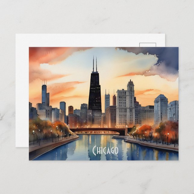 Chicago watercolor art postcard (Front/Back)