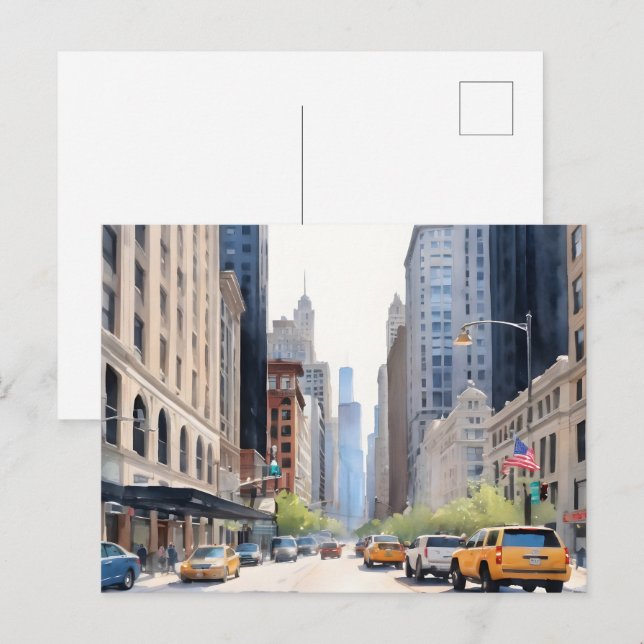 Chicago watercolor art postcard (Front/Back)