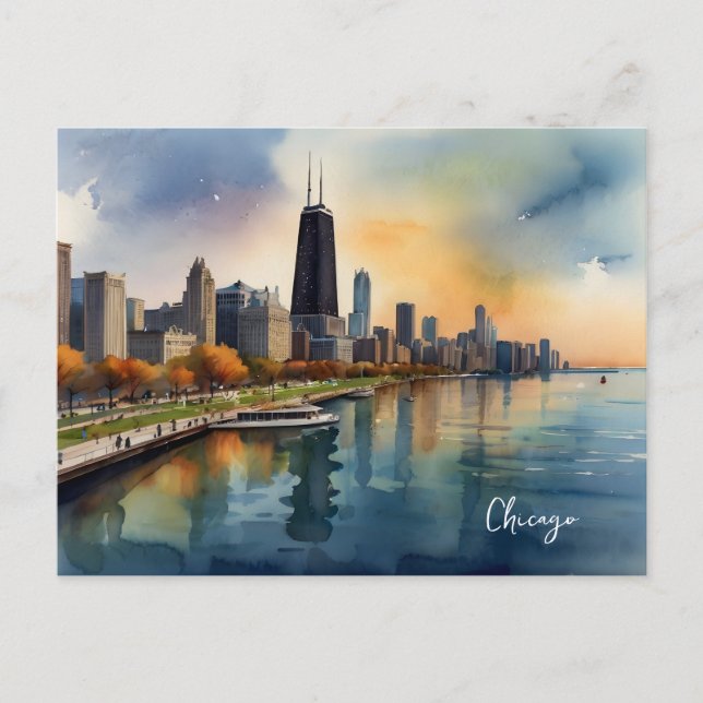 Chicago watercolor art postcard (Front)