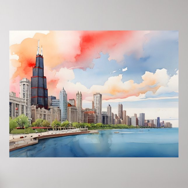 Chicago watercolor art poster (Front)
