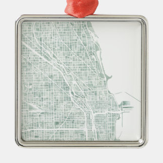 Chicago watercolor map seaglass blue green metal ornament