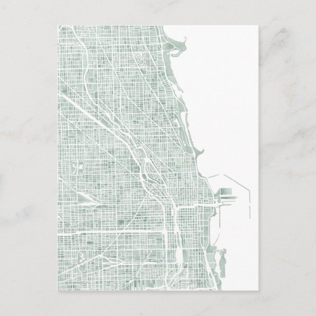Chicago watercolor map seaglass blue green postcard (Front)