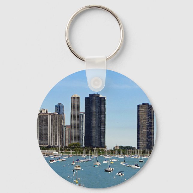 Chicago Waterfront Skyline Photo Keychain (Front)