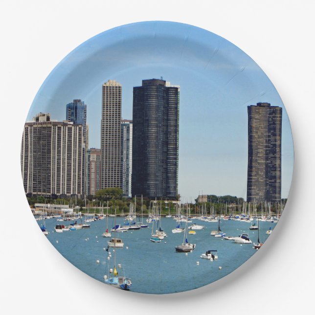 Chicago Waterfront Skyline Photo Paper Plates (Front)