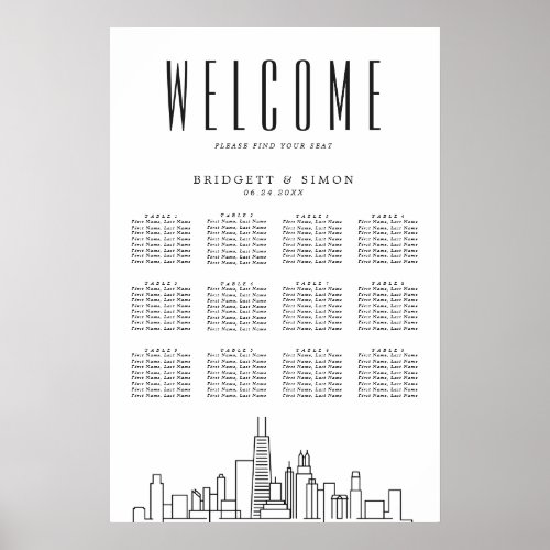 Chicago Wedding  12 Table Seating Chart 