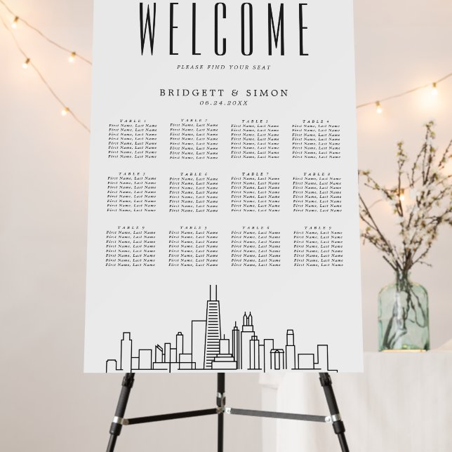 Chicago Wedding | 12 Table Seating Chart  Foam Board (In Situ (Stand))