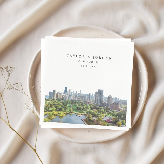 Chicago Wedding Custom Paper Cocktail Napkin (Chicago Wedding Custom Paper Cocktail Napkin)