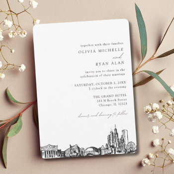 Chicago Wedding Elegant Skyline Invitation by ElPortoCollections at Zazzle