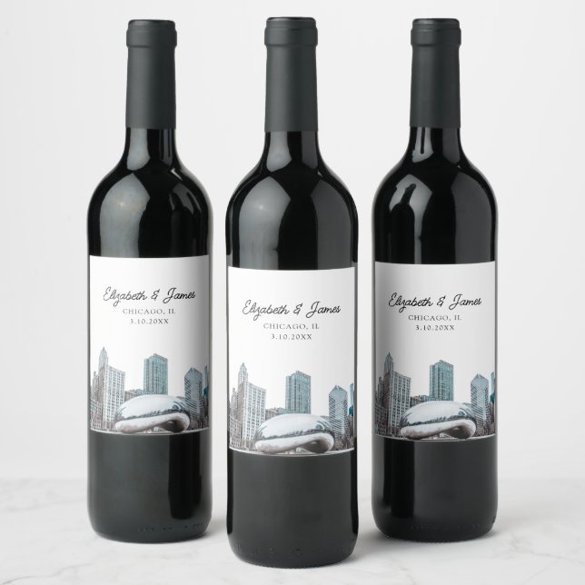 Chicago Wedding Favor Personalized Wine Label (Bottles)