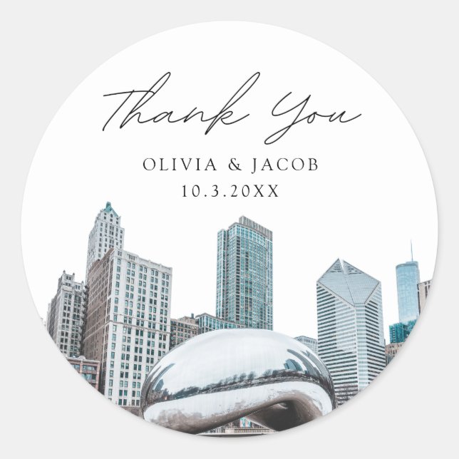 Chicago Wedding Favor Photo Thank You Classic Round Sticker (Front)