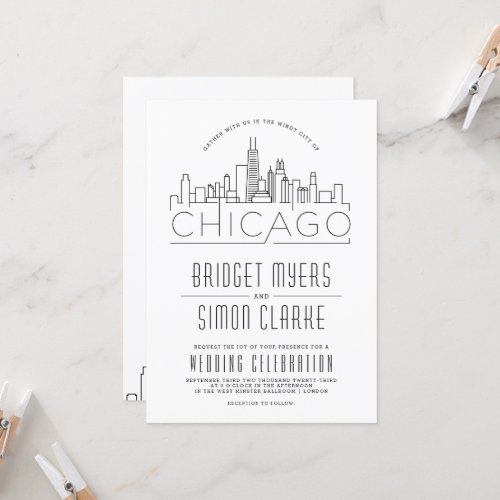 Chicago Wedding  Info Stylized Skyline Invitation