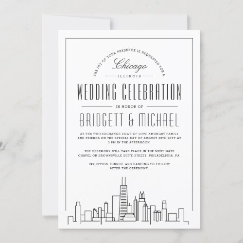 Chicago Wedding  Modern Deco City Skyline  Invitation