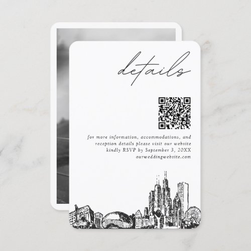 Chicago Wedding Modern Details QR Code Enclosure Card