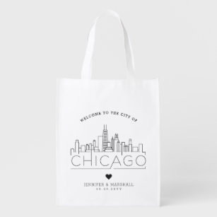 Chicago Wedding   Stylized Skyline Grocery Bag