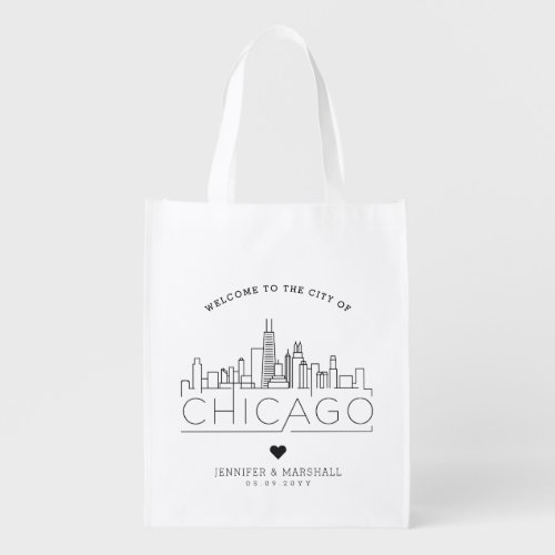 Chicago Wedding  Stylized Skyline Grocery Bag