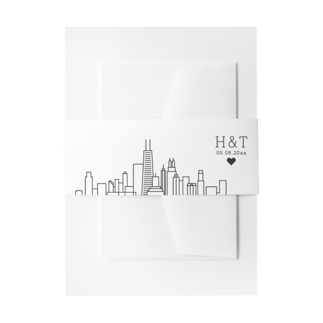 Chicago Wedding | Stylized Skyline Monogram Invitation Belly Band (Front Example)