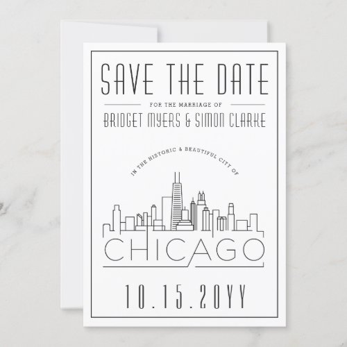 Chicago Wedding  Stylized Skyline Save the Date Invitation