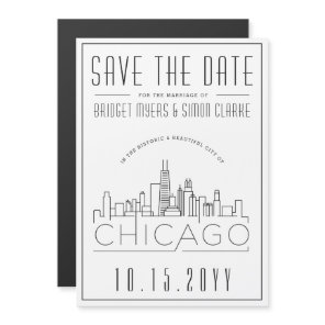 Chicago Wedding | Stylized Skyline Save the Date Magnetic Invitation