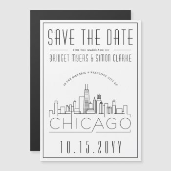 Chicago Wedding | Stylized Skyline Save The Date Magnetic Invitation by colorjungle at Zazzle