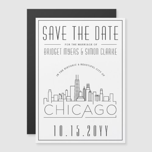 Chicago Wedding  Stylized Skyline Save the Date Magnetic Invitation