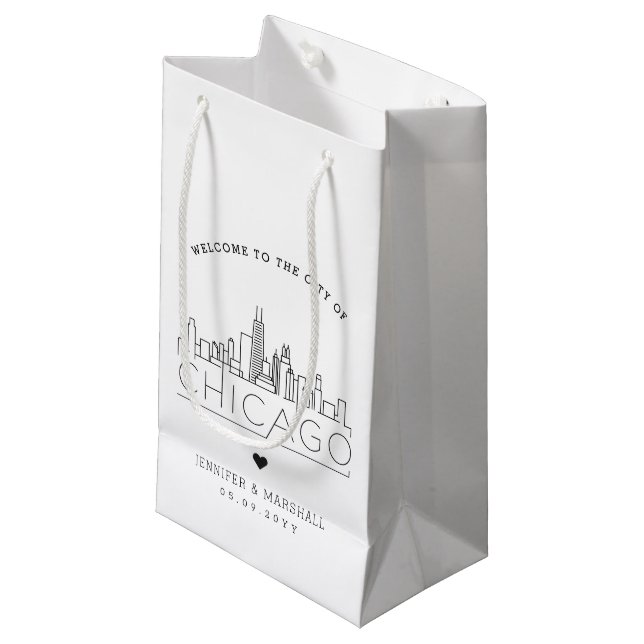 Chicago Wedding | Stylized Skyline Small Gift Bag (Front Angled)