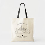 Chicago Wedding | Stylized Skyline Tote Bag<br><div class="desc">A unique wedding tote bag for a wedding taking place in the beautiful city of Chicago.  This tote features a stylized illustration of the city's unique skyline with its name underneath.  This is followed by your wedding day information in a matching open lined style.</div>