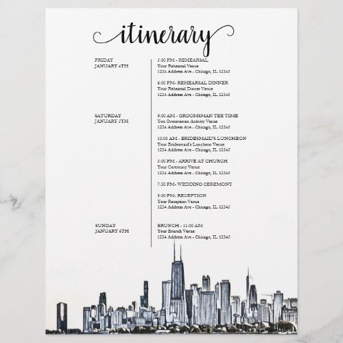 Chicago Wedding Weekend Welcome Itinerary