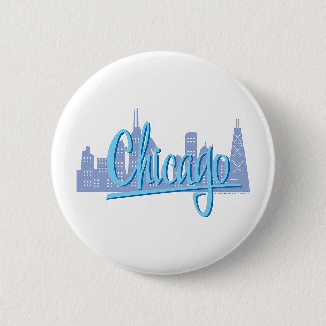 Chicago Windy City Skyline Pinback Button (Front)