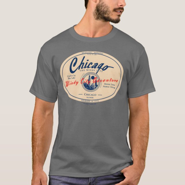 Chicago Windy City Skyline Retro Badge friend T-Shirt (Front)