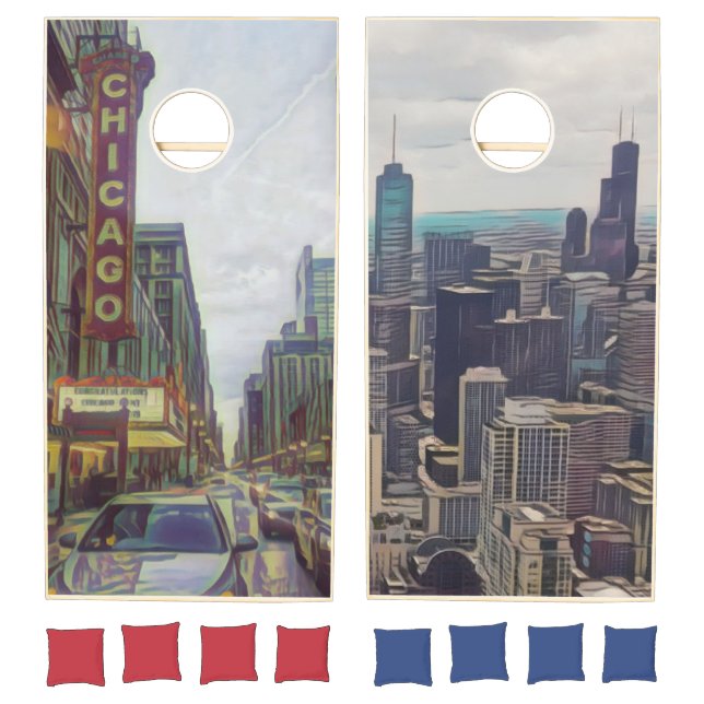 Chicago Windy City Stylized Photos Cornhole Set (Set)